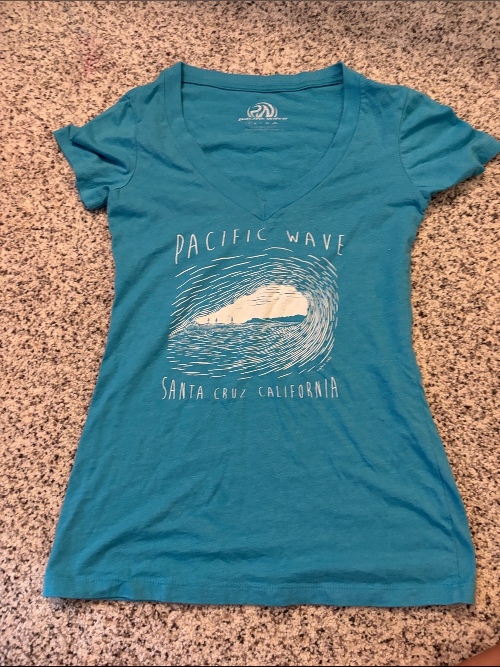 Pacific Wave Santa Cruz California Teal V-Neck Tee